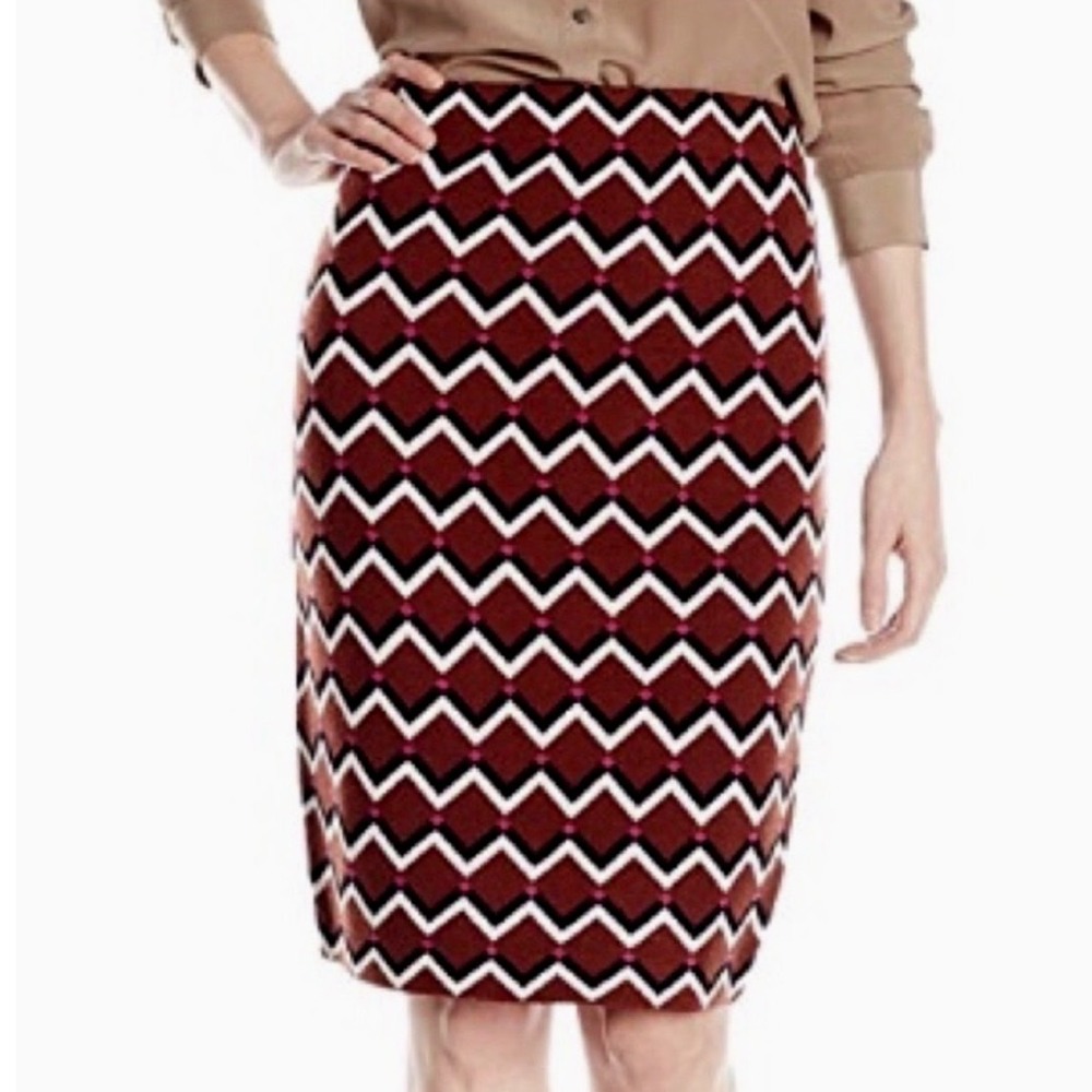 Trina Turk Merino Wool Midi Skirt Brown Pink Chevron Diamond Knit Pencil Skirt